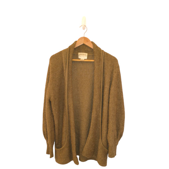 Vintage Boucle Oversized Large Open Cardigan Oatmeal Brown Cozy Snuggly Unique - Picture 1 of 5